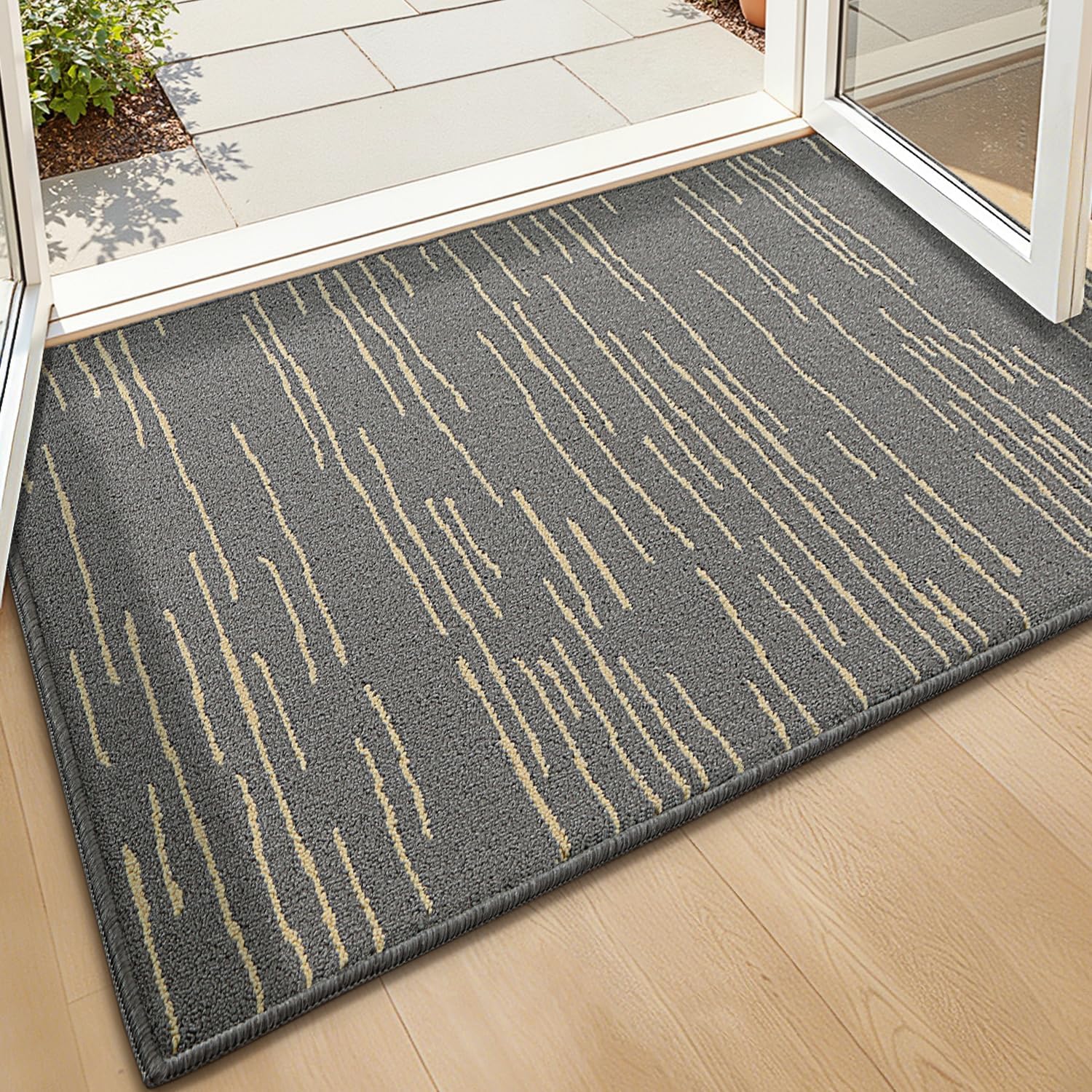 Color&Geometry Front Door Mat Indoor Entrance 32"x48", Washable Entryway Rug for Inside House, Absorbent, Resist Stain and Dirt, Low Profile, Entryway, Grey (Rolled-up NO Creases)