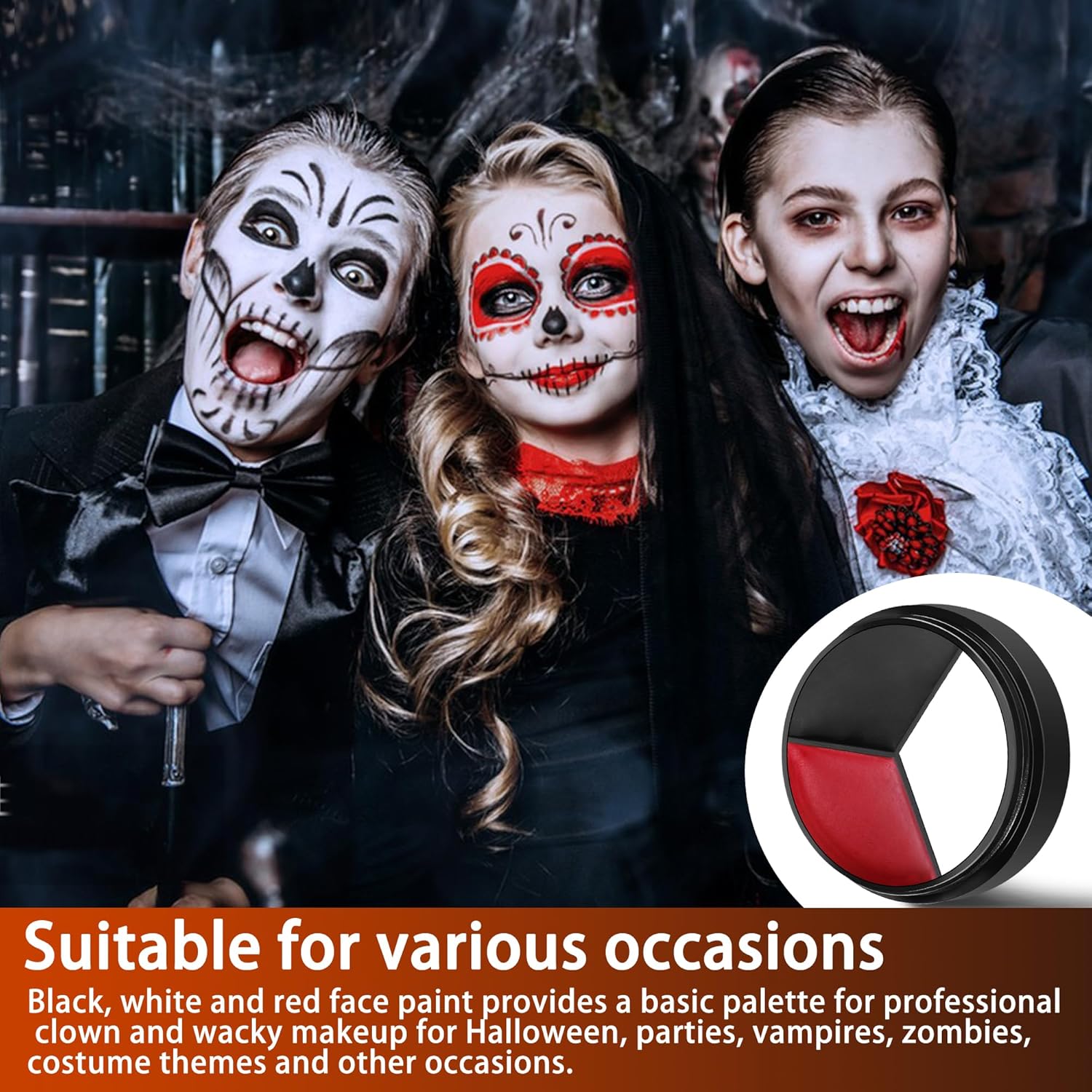 EBaokuup 3 Set Black White Red Face body Paint,3 Colors Clown Makeup Kit with Sponge and Brush,Joker Face Body Paint for Halloween Cosplay,Special Effect Makeup and Costume-Themed Party - Image 7