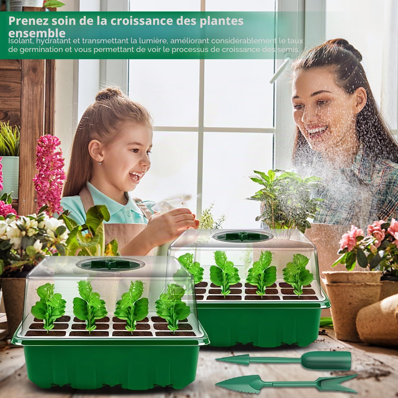 MOYKSRR Mini Serre pour Plantes, 10 Pièces 120 Cellules Intérieure Plateau Semis avec Dôme De Ventilation Et Socle, 20 étiquettes De Plantes, Serre Intérieure Pépinière Boîte Propagateur Jardin