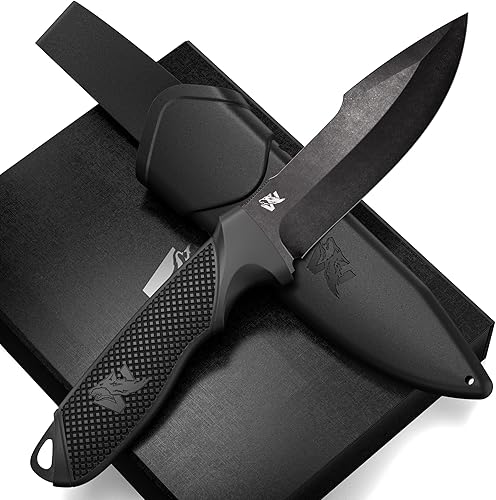 ODENWOLF WOLF-I - Cuchillo de supervivencia de espiga completa con funda, elegante cuchillo táctico de hoja fija, hecho de acero 440C, cuchillo de