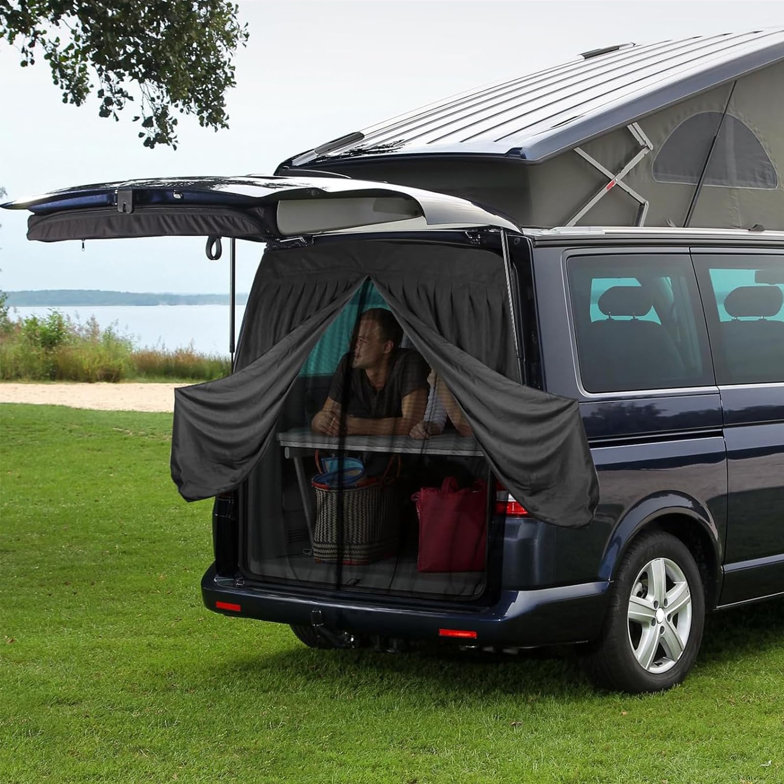Zanzariera Magnetica In Rete per Auto a Due Strati, 155 x 135 cm, Nero, Tessuto, Nylon, Universale, Compatibile con Furgone, Camper, Automobile, Camion