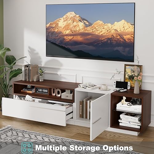 Miniatura 5 de Soporte de TV LED para TV de 707580 pulgadas, soporte de TV moderno de 71 pulgadas para sala de estar, mesa consola de TV minimalista de madera,