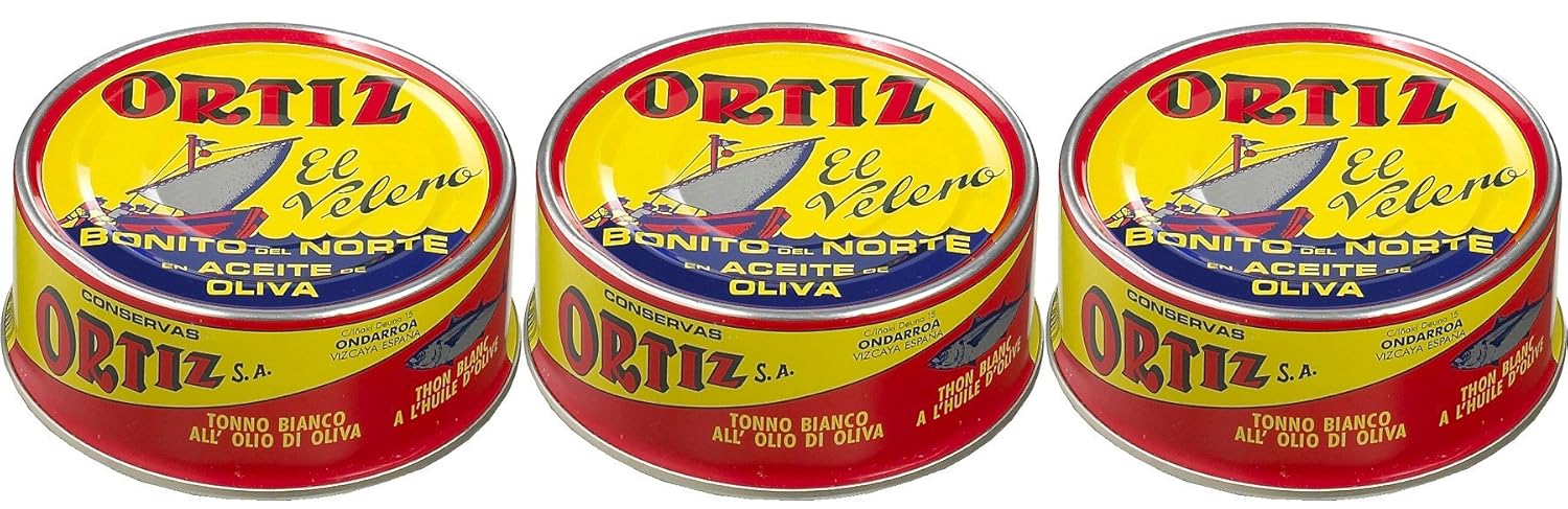 Ortiz White Tuna in Olive Oil, Fresh Tender Slices, Spanish Wild Caught Tuna, High in Protein and Omega 3 Fats, Excellent in Salad, Pasta or Sandwiches - No Need to Add Mayo, 8.81oz, 3 pack