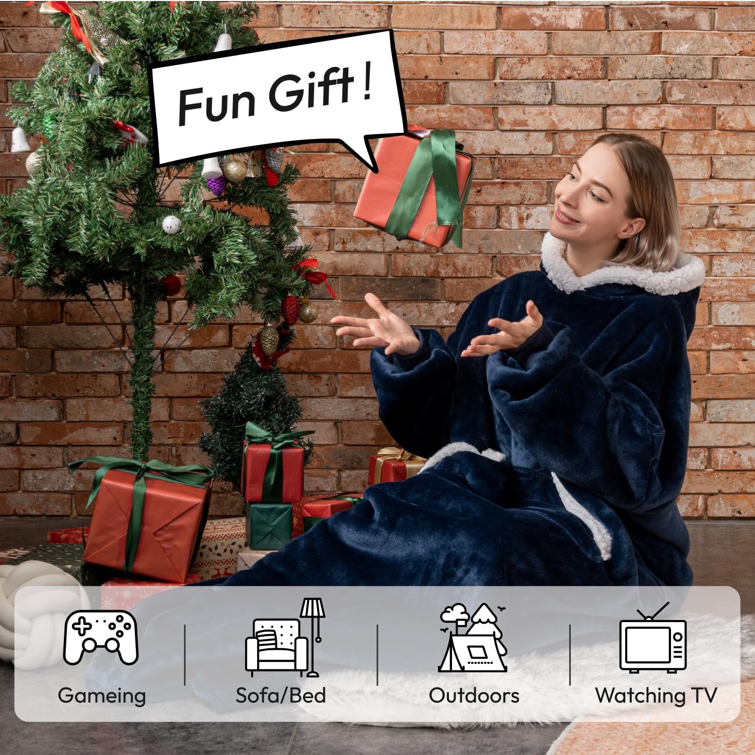 Sioloc Wearable Blanket Hoodie for Women/Kids/Men, Oversized & Cozy Sherpa Lined Hoodie Sweatshirt Blanket - Image 3