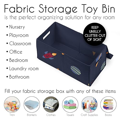 Miniatura 5 de Sweet Jojo Designs Space Galaxy Planets Boy - Caja de almacenamiento pequeña de tela para guardería o habitación de niños, color azul marino con