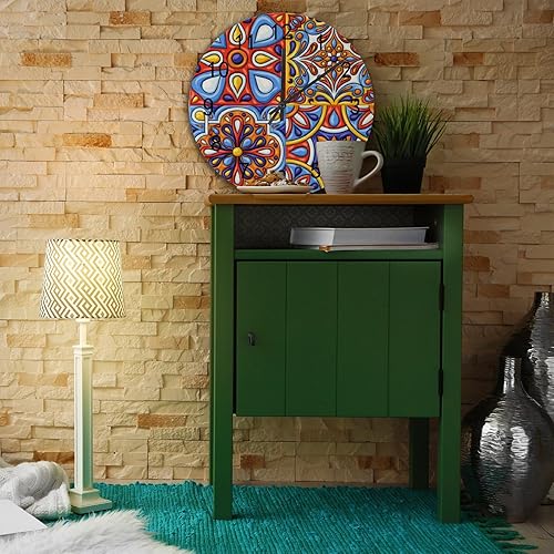 Miniatura 4 de Reloj de pared redondo de madera de Talavera mexicana de 12 pulgadas, funciona con pilas, silencioso, sin tictac, fácil de leer, decoración de pared