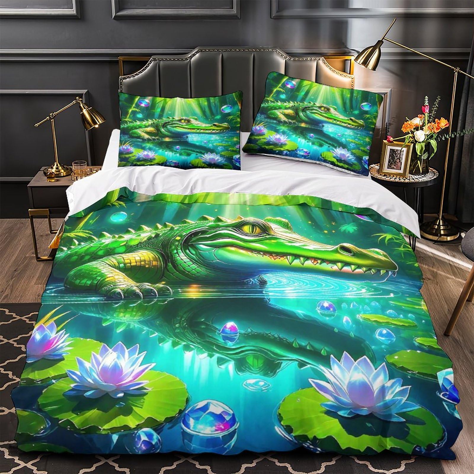 Housse de couette imprimée 3D crocodile parure de lit microfibre 200x200cm