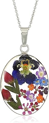 Amazon Collection Sterling Silver/Gold Over Sterling Silver Pressed Flower Pendant Necklace