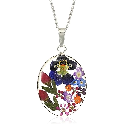 Amazon Collection Sterling Silver/Gold Over Sterling Silver Pressed Flower Pendant Necklace