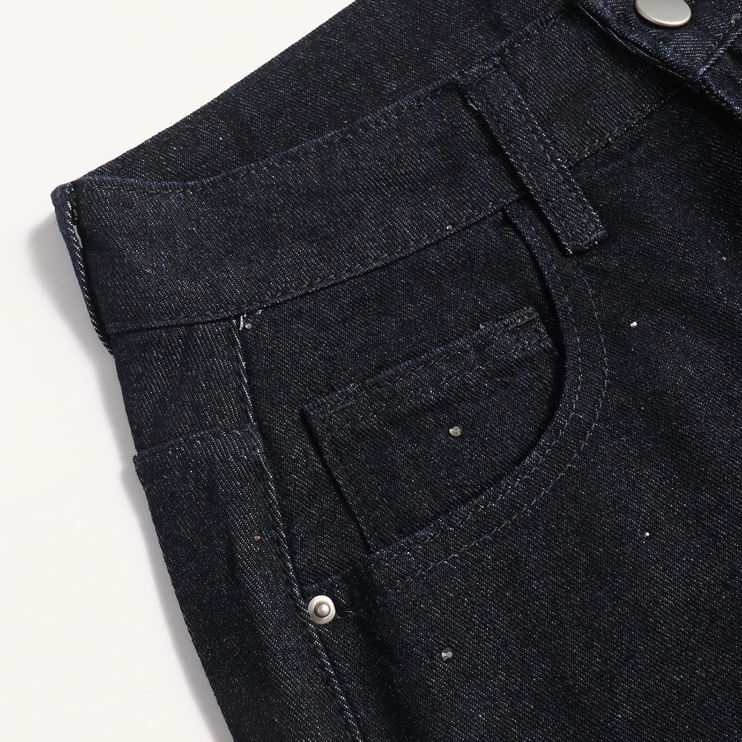 Women's Dark Wash High Waist Wide-Leg Jeans - Rhinestone Studded Denim Cropped Pants