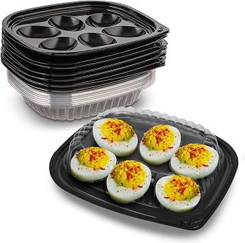 MT Products Clear Deviled Egg Containers Holds 6 Eggs 6.5" x 5.63" x 1.19" - Durable Egg Platter Tray Pack of 12 - Made in the USA