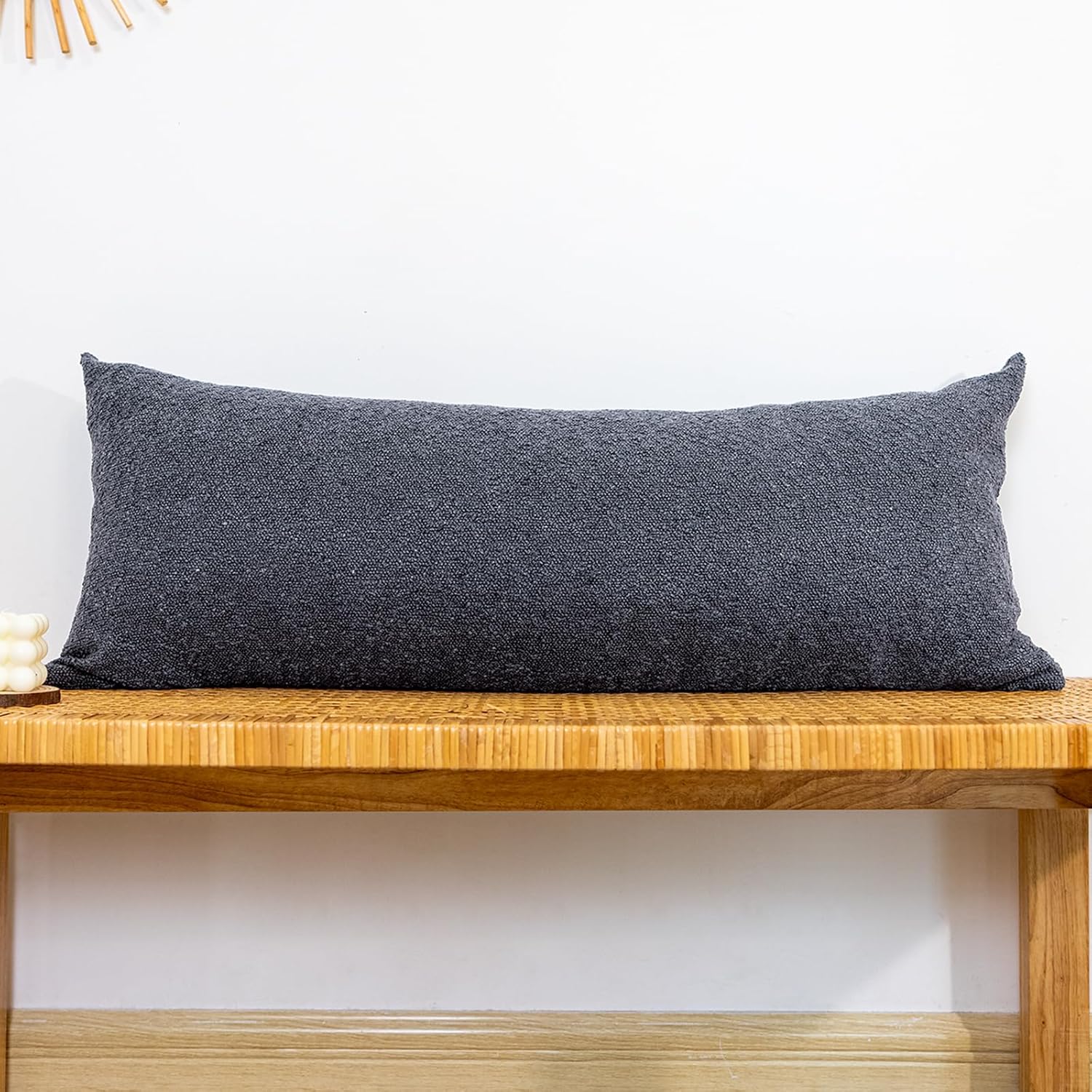 JoraLion Boucle Lumbar Pillow Cover 14x36 inch, Graphite Grey Textured Throw Pillow Cover Cushion Case for Sofa Bed Couch Living Room, Pack of 1 (Cover Only)