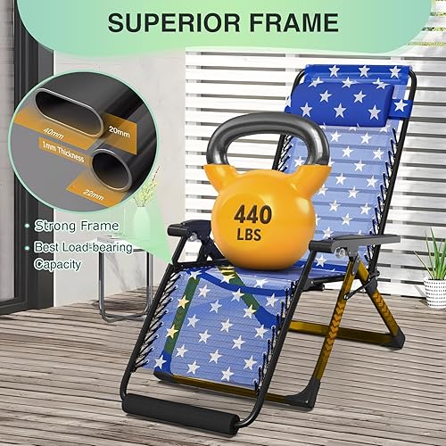 Miniatura 28 de Suteck Zero Gravity - Silla reclinable de camping con cojín extraíble, bloqueo mejorado y soporte para tazas, sillas reclinables de patio Negro