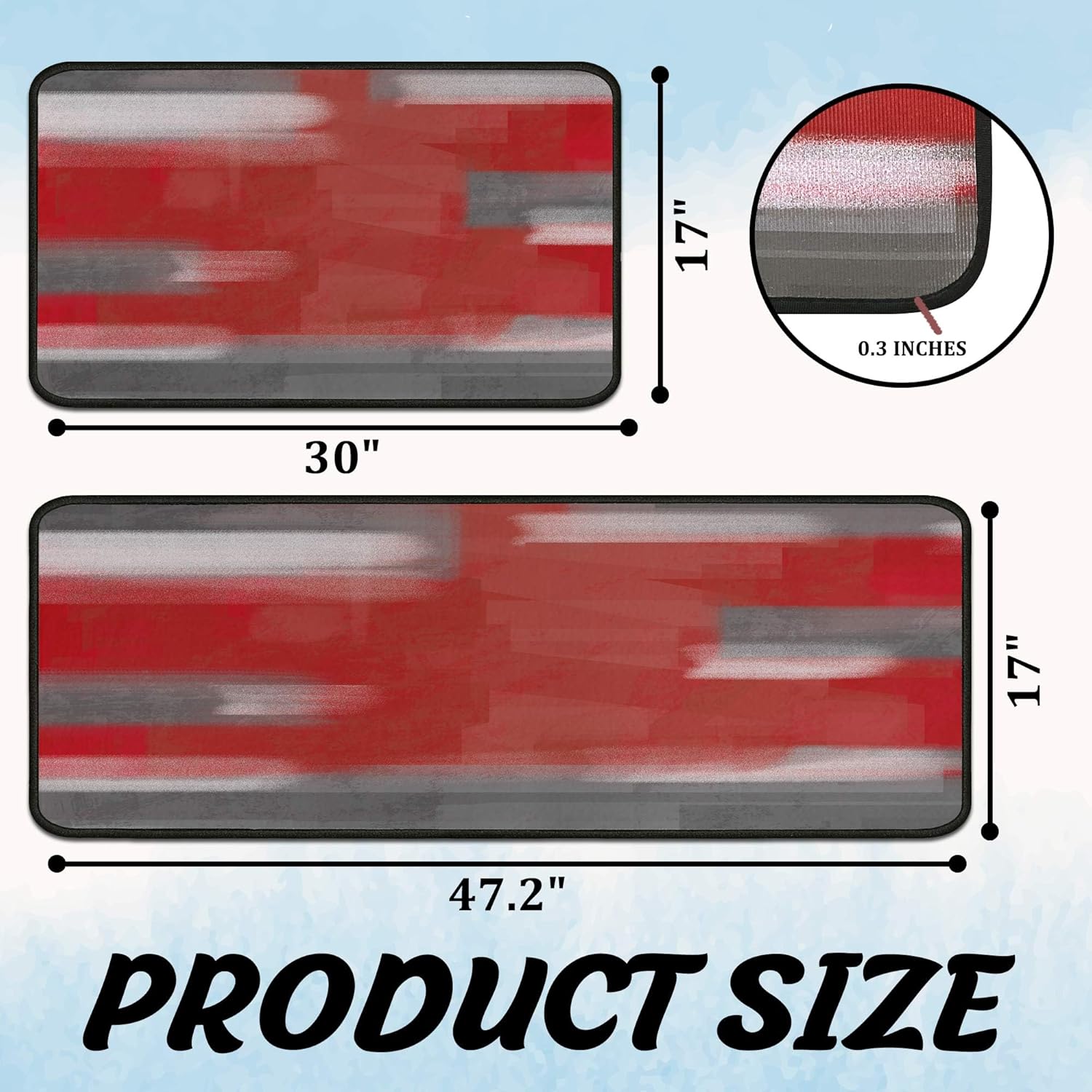 Red Kitchen Rugs Set of 2 Abstract Kitchen Mats for Floor Non-Slip Backing Kitchen Mat Washable Doormat Runner Rug Set for Home Red Kitchen Decor and Accessories 17"x47.2"+17"x30"