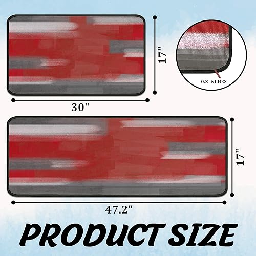 Miniatura 2 de Juego de 2 alfombras de cocina rojas abstractas para el suelo, antideslizante, tapete de cocina lavable, juego de alfombras para el hogar, Rojo