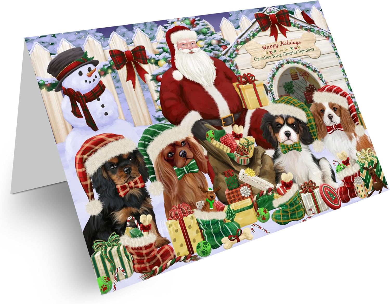 Christmas House Gathering Cavalier King Charles Spaniels Dog Note Cards - Adorable Pets Invitation Cards with Envelopes - Pet Artwork Christmas Note Cards GCD58361 (10 Greeting Cards)