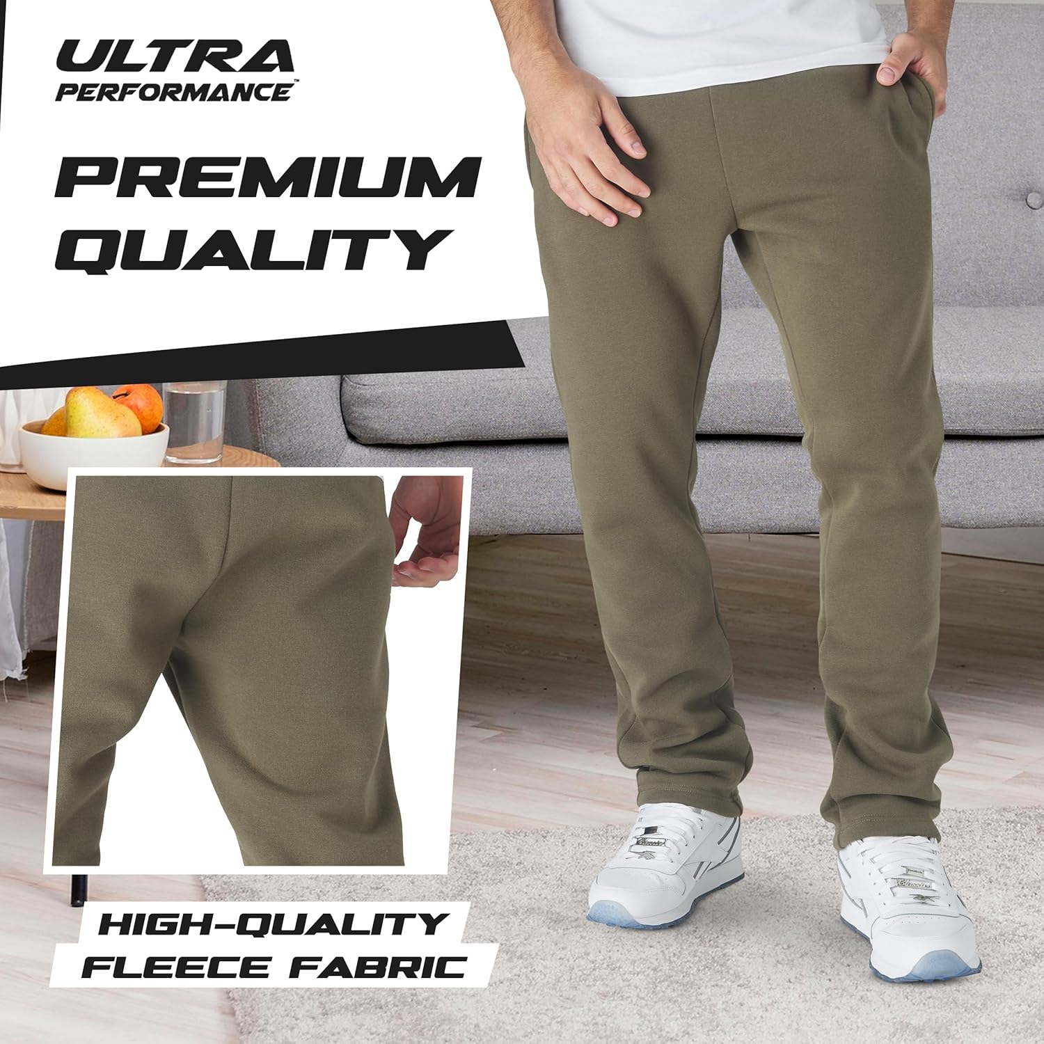 Ultra Performance 3 Pack Mens Fleece Wide Leg Sweatpants with Pockets, Open Bottom Workout Sweatpants for Men - Image 4