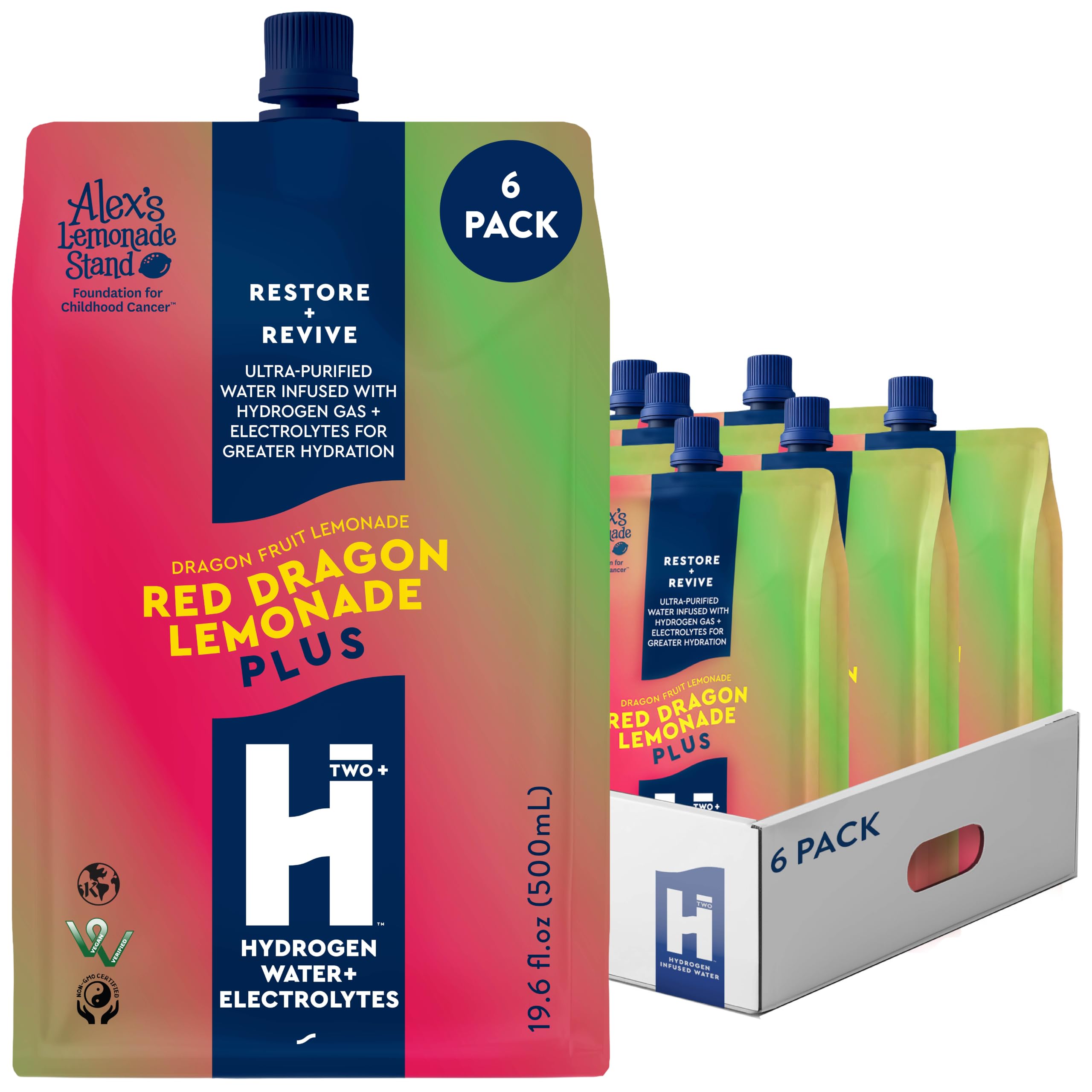 HTWO Plus Electrolyte Hydrogen Water, Dragon Fruit Lemonade, 16.9oz 6-Pack