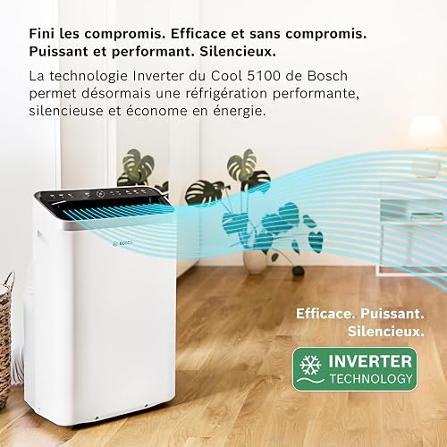 Bosch Cool 5100 Portable AC - 3 en 1 Climatiseur, Déshumidificateur, Ventilateur - 3,4 kW pour les pièces jusqu'à 46m² - Avec Mode Auto, Mode Silencieux et Mode Veille (43 db (A)) [Classe A+] - 2