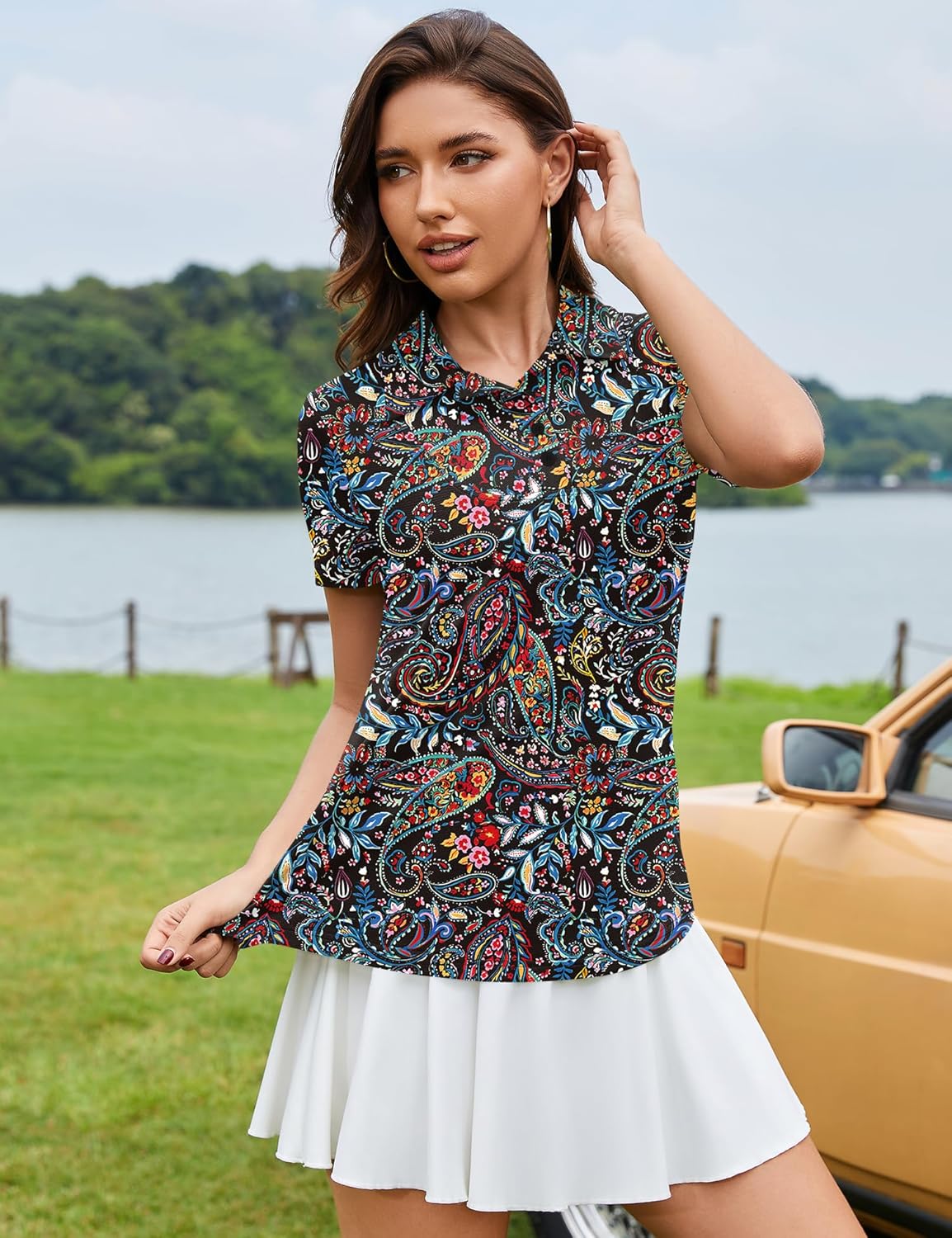 Rapbin Womens Short Sleeve Polo Shirts Business Casual Collared V Neck Tops Summer Cotton 4 Buttons Polos Tshirts - Image 4