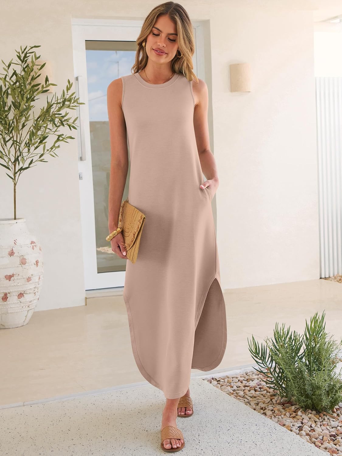 ANRABESS Women Summer Casual Maxi Sundress Sleeveless Loose Split 2026 Trendy Tank Shirt Long Dress Beach Vacation Clothes - Image 2