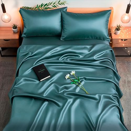 Colorado Home Co SUNDAYSILKS™ | 100% Mulberry Silk Bed Sheets | 4PC Mulberry Silk Sheets Queen Size | Natural Silk Bedding Set | Soft & Durable [Mineral Blue]