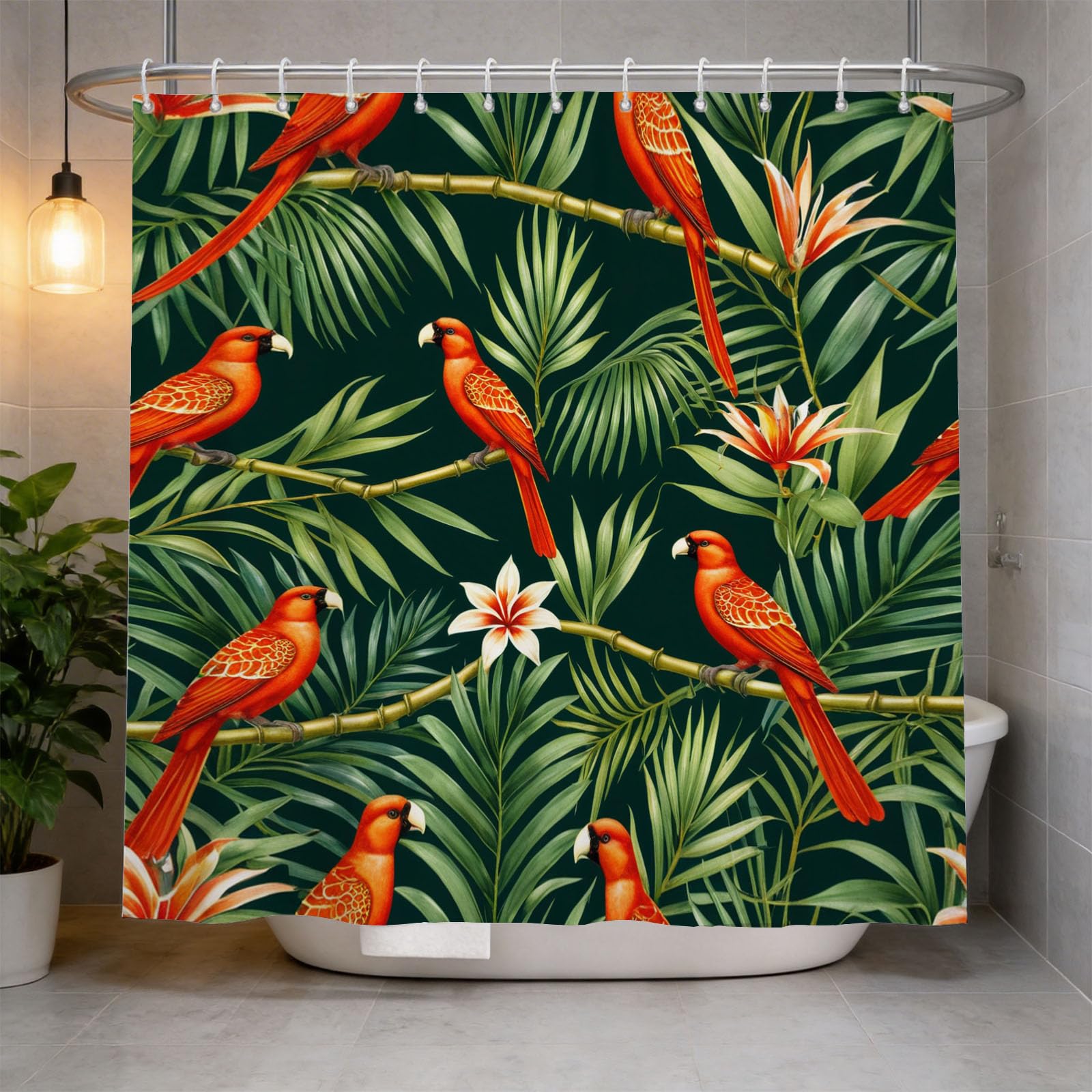 Hongduo 3D Parrots Shower Curtain for Stalls Bathtubs Cartoon Bathroom Decor Shower Curtain Set Polyester Fabric Waterproof 200x200cm/79X79 Inch with Hooks