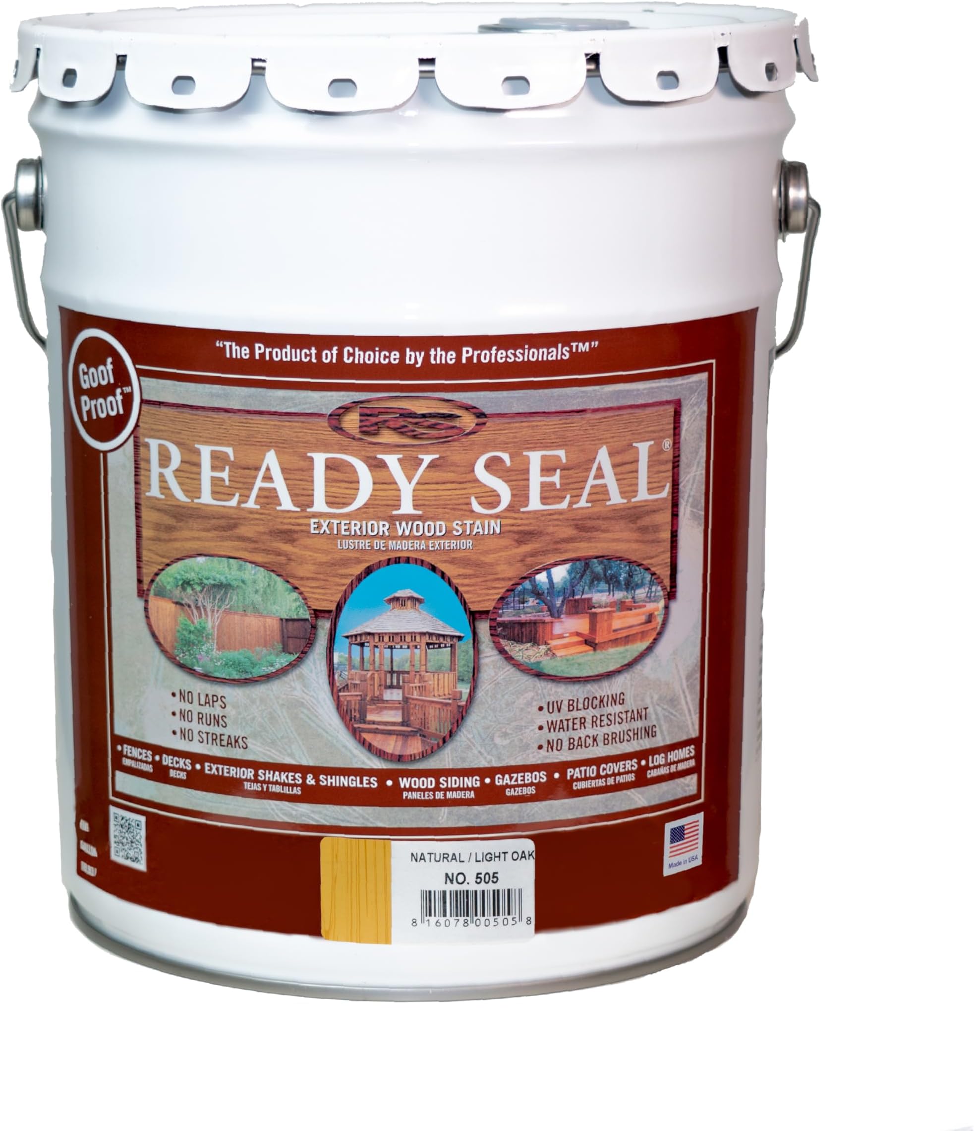 Ready Seal 7966104 5 gal Pail Exterior Wood Stain & Sealer, Light Oak