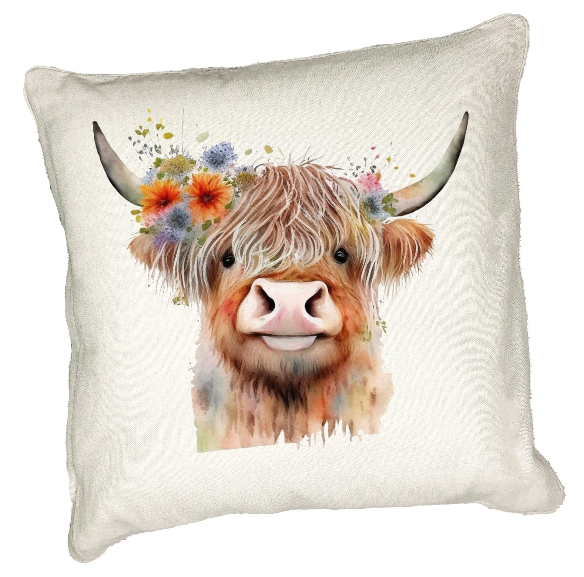 Anonymous Gifting Cow 1 Highland Cow Printed Cushion Cover - 40X40cm - Linen Style