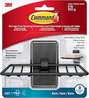Command Soap Dish for Shower, Damage-Free Hanging, No Tools Soap Holder for Bathroom Organization, 1 Matte Black Dish and 2 Water-Resistant Strips