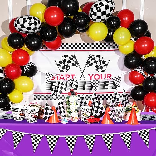 Miniatura 5 de Irenare Suministros para Fiesta de Cumpleaños de Coches Carreras Decoraciones Fiesta de los Años 50 Mantel de Carrera Pista de Carreras Funda de