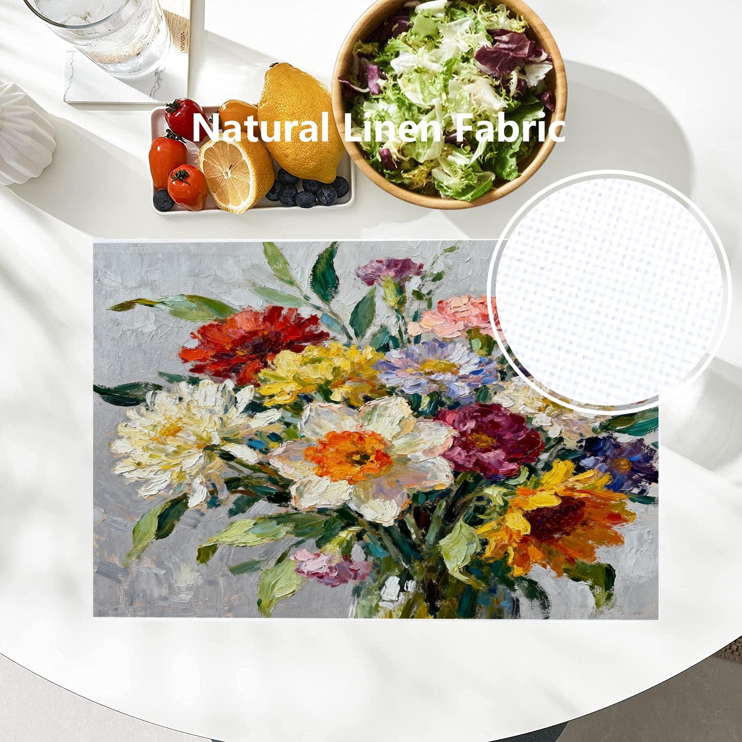 Batmerry Colorful Summer Decorative Placemats, Spring Oil On Canvas Woven Burlap Modern Placemats for Dining Table Kitchen Table Round Table Farmhouse Wedding Decor Indoor Set of 4