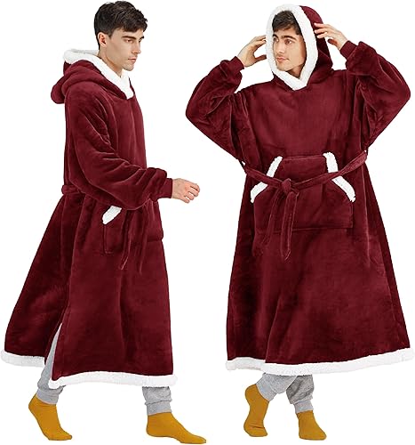 Vista 78 de Bedsure Manta con capucha, sudadera larga con capucha como regalo de Navidad y cumpleaños para hombres, acogedora sudadera con capucha Sherpa