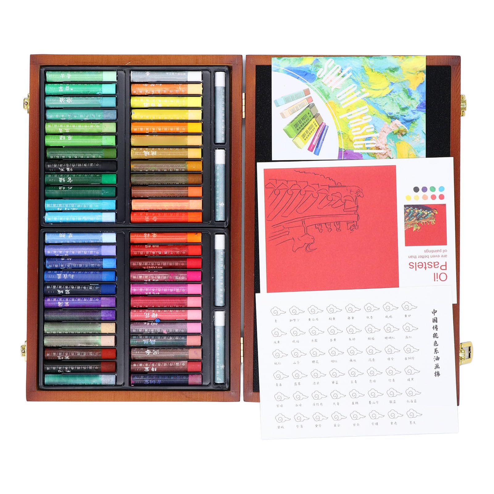 Ölpastell-Set mit 48 Farben, Wasserlösliches Weiches Pastell-Set, Künstlerbedarf mit Holzkiste für Künstler, Anfänger, Studenten, Lehrer