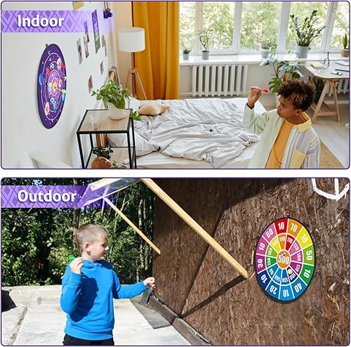 Miniatura 6 de Tabla de dardos para niños, juego de dardos grande de doble cara de 28 pulgadas con 16 bolas adhesivas y 8 dardos, juguetes de juego de fiesta
