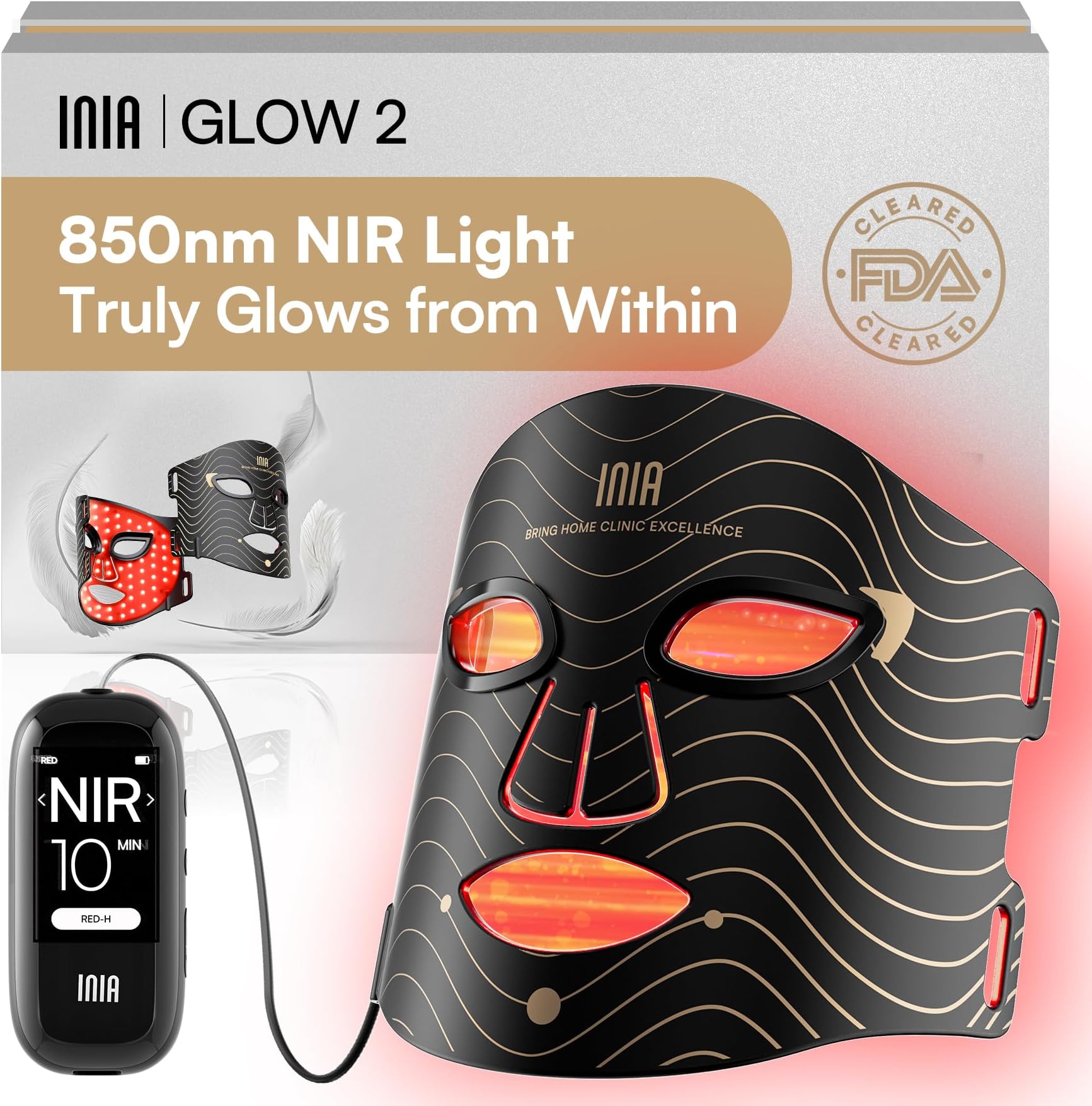 INIARed Light Therapy Mask for Face – 4 Light Modes with 850nm NIR, Red & Blue LED Light Therapy, 2600mAh Rechargeable LED Face Mask for Anti-Aging, Skin Firming & Radiant Glow at Home