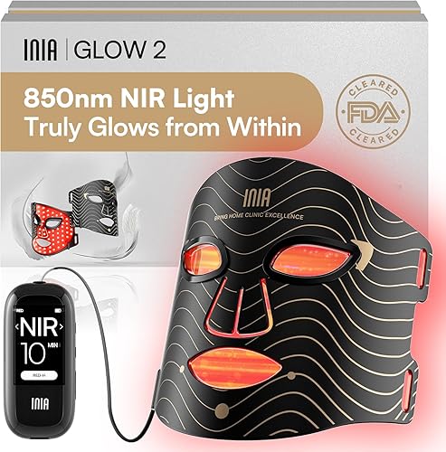 INIA LED Face Mask – Red Light Therapy Mask with 4 Light Modes, 850nm NIR, Red & Blue Led Mask Light Therapy, 220 Beads, Rechargeable Infrared Mask Wavelength for Acne, Anti-Ageing, Skin Care, Wrinkle