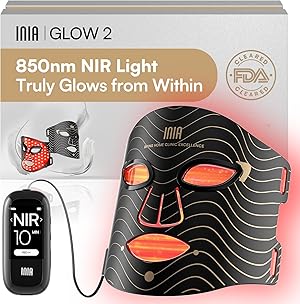 INIA LED Maske Gesicht – LED Gesichtsmaske Lichttherapie mit 4 Modi, 850 nm NIR, rote und blaue, 220 Perlen Red Light Therapy Face Mask, Aufladbar Rotlicht Maske Gesicht (2600 mAh) für Anti-Aging