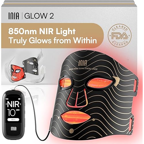 INIA Red Light Therapy Mask for Face – 4 Light Modes with 850nm NIR, Red & Blue LED Light Therapy, 2600mAh Rechargeable LED Face Mask for Radiant Glow at Home, Black