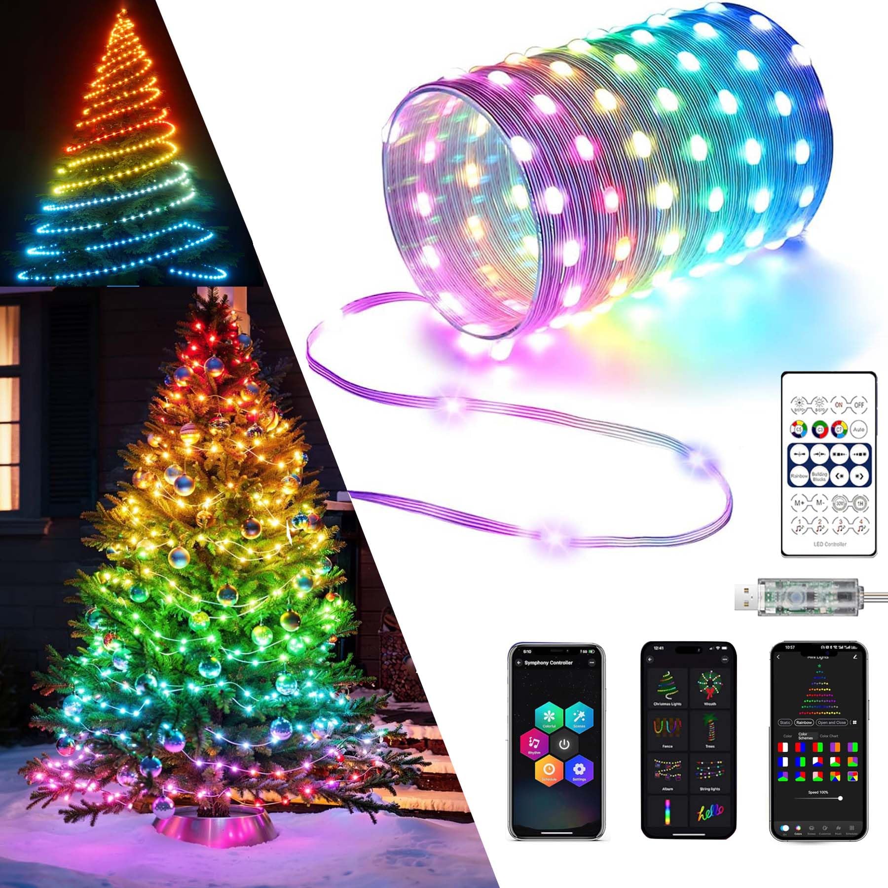 Sunshine smile10m 100 LED RGB Smart Fairy Lights, IP65 Waterproof, Indoor/Outdoor, Multicoloured, Music & Voice Sync, App Controlled