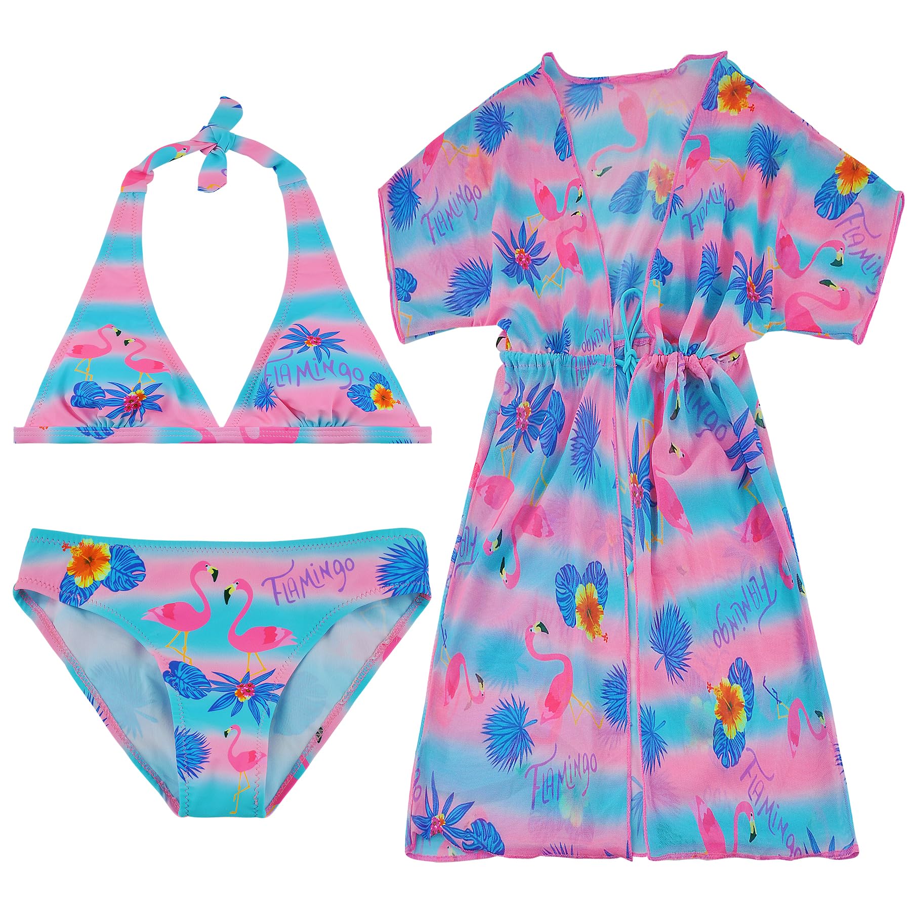 POWER FLOWER Conjunto de Natación para Niñas Traje de Baño de Tres Piezas con Bikini y Cubierta para Niñas de 8 a 16 Años