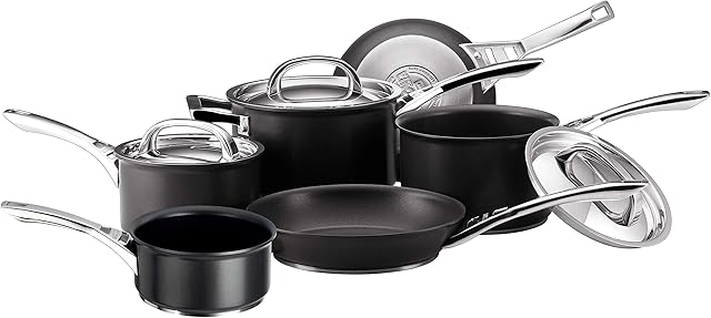 Circulon Infinite Induction Hob Pan Set - 6 Piece Non Stick Pots and Pans Set with Stainless Steel Lids & Handles, Premium Dishwasher Safe Cookware, Black