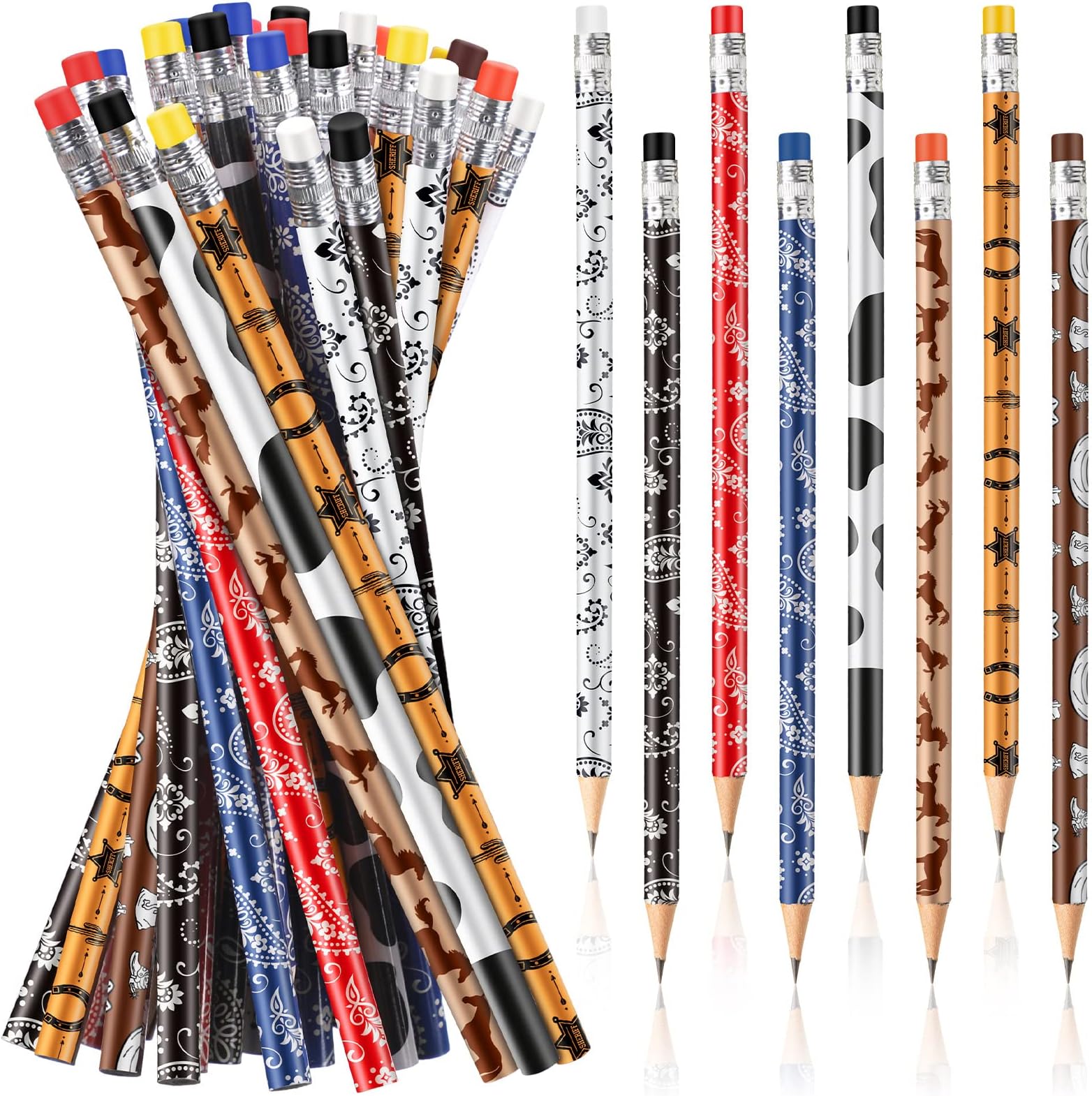 Teling 32 Pcs Western Cowboy Cowgirl Pencils for Kids Fun
