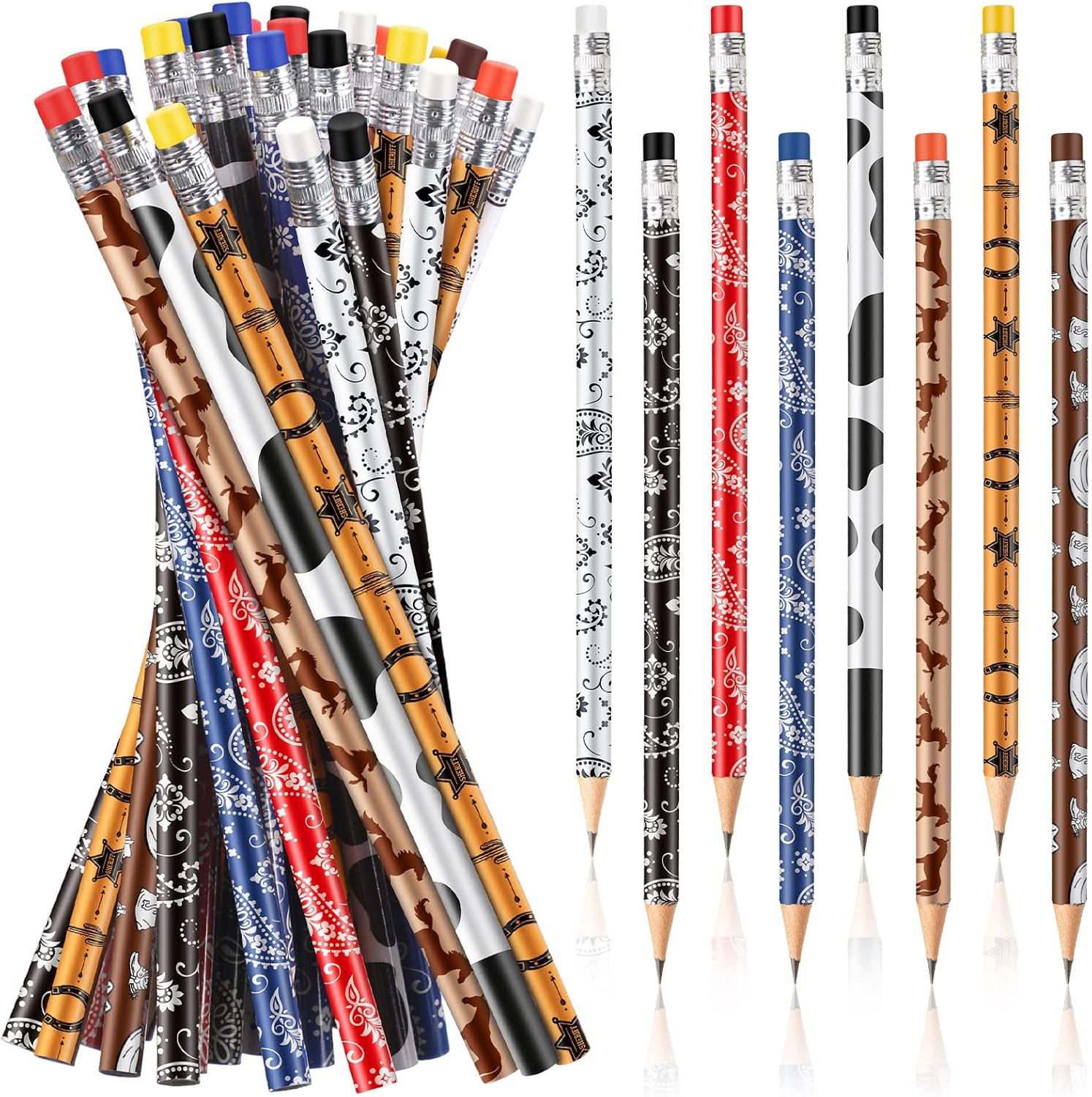 Teling 32 Pcs Western Cowboy Cowgirl Pencils for Kids Fun