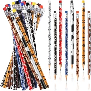 Teling 32 Pcs Western Cowboy Pencils Bulk for Kids | Rodeo Birthday Party Favors, 8 Cowboy Designs, Ranch Classroom Supplies, Wooden Stationery with Erasers, Graduation Gifts