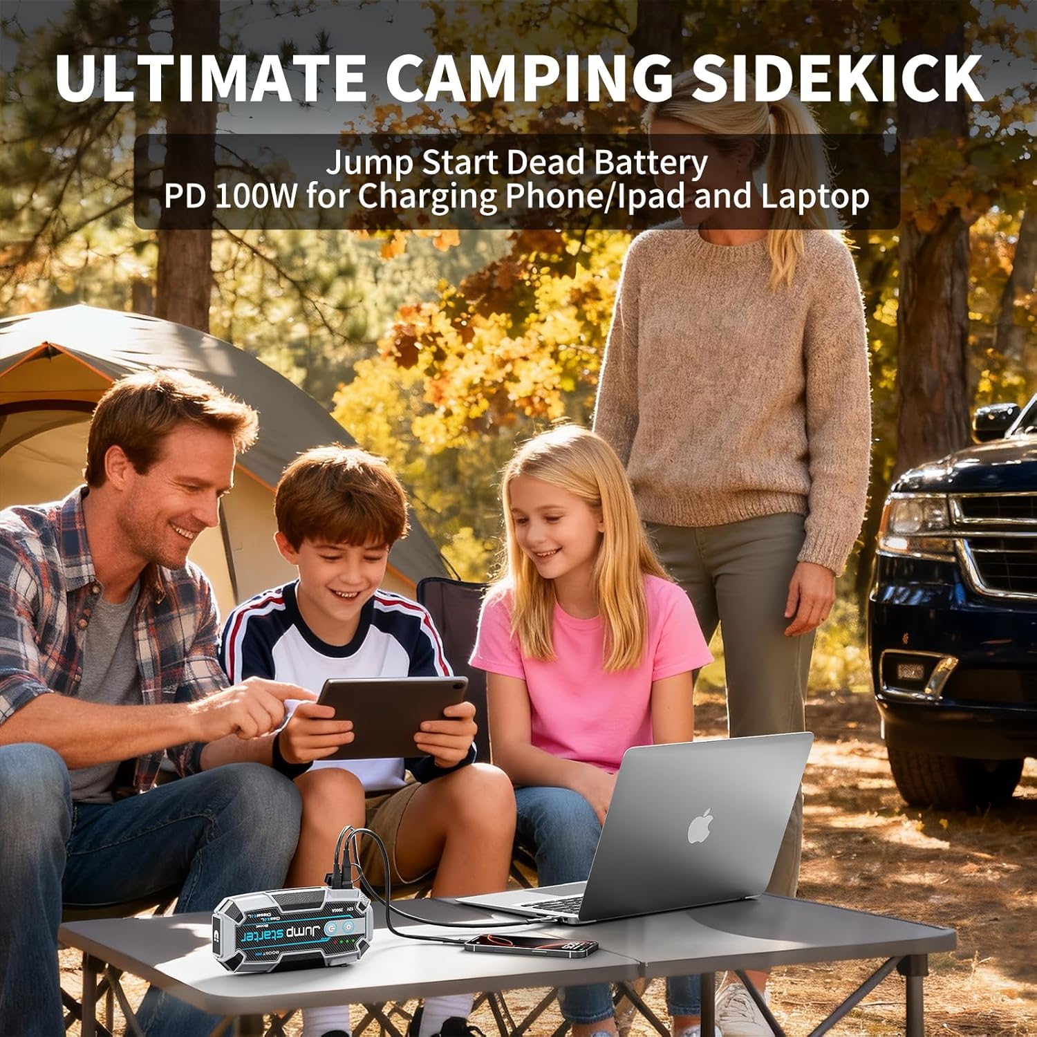 2000A Car Jump Starter PD100W Fast Charging Portable Power Bank IP67 Waterproof Jump Box,Exclusive Magnetic Hook, 4 Mode LED Flashlight,12V Portable Battery Booster for Cars Trucks SUV