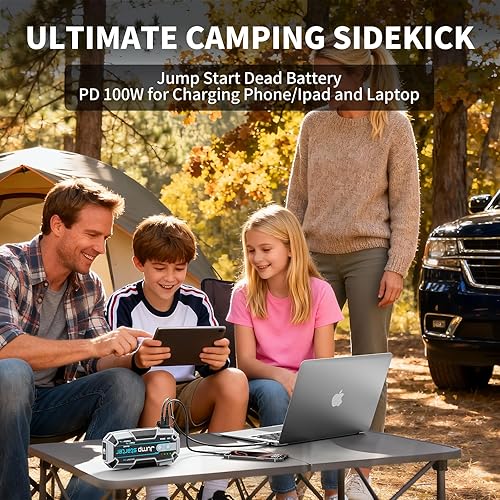 Miniatura 3 de Arrancador de 12 V 2000 A con PD de 100 W de carga rápida y batería impermeable IP67, arrancador portátil para automóvil, batería muerta, gancho
