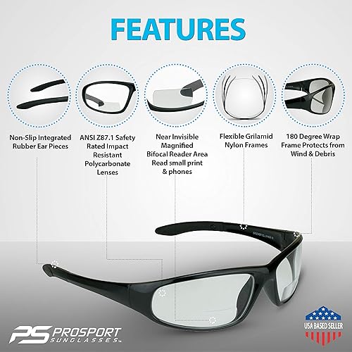 Miniatura 5 de proSPORT Lentes de seguridad bifocales con lente transparente Z87 con lectores para hombres y mujeres