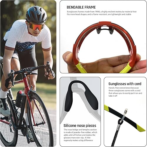 Miniatura 3 de TOREGE Gafas de sol polarizadas para ciclismo para hombres y mujeres, protección UV, escalada, senderismo, deportes, TR72