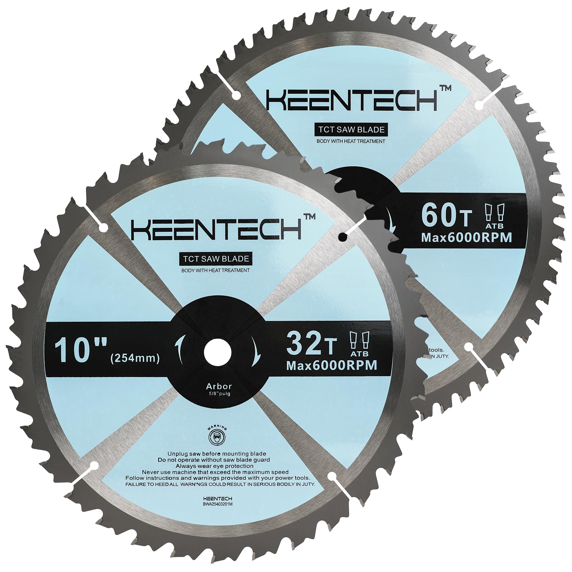 KEENTECH 10 Inch ATB Miter Saw Blade 32T and 60T Assortment for Wood Working, Compatible with 5/8 Inch Arbor Corded or Cordless Miter Saws, Table Saws (2-Pack)